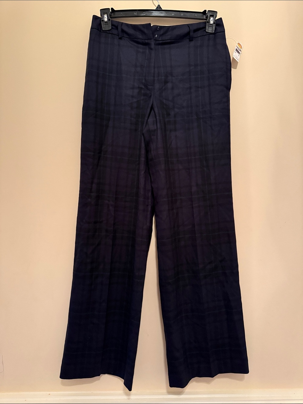 NWT Talbots Dark Navy/Blue Plaid Wool-Spandex Blend Dress Pants Size 6